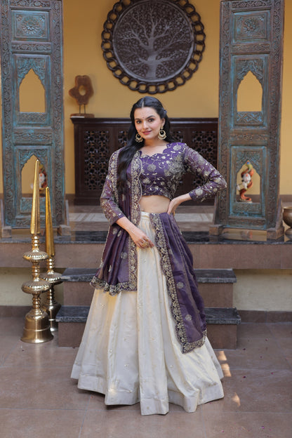 Floral Zari Work Ethnic Lehenga Choli with Scalloped Dupatta