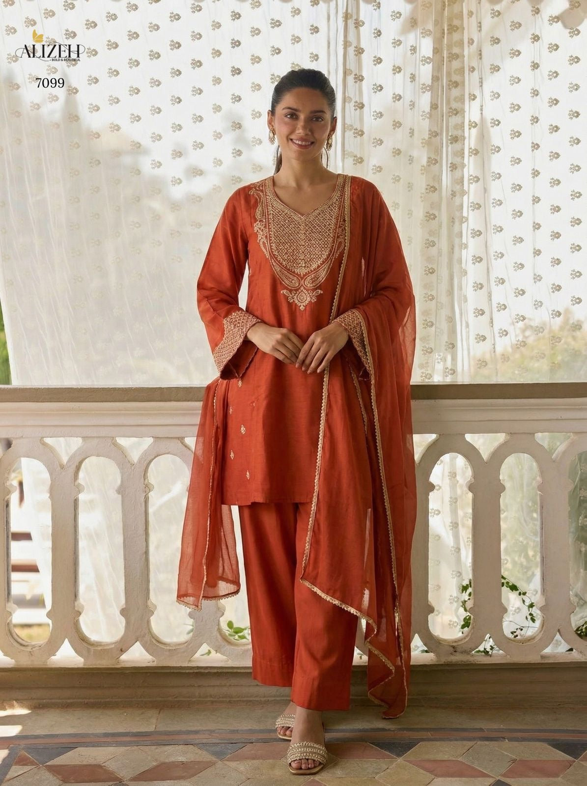Relaxed Loose Fit A-Line Embroidered Kurta with Ankle Length Pants