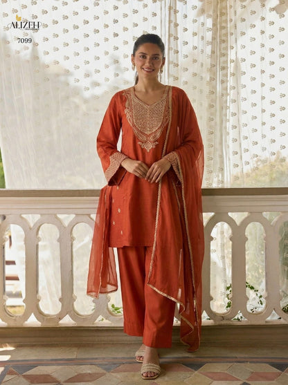 Relaxed Loose Fit A-Line Embroidered Kurta with Ankle Length Pants