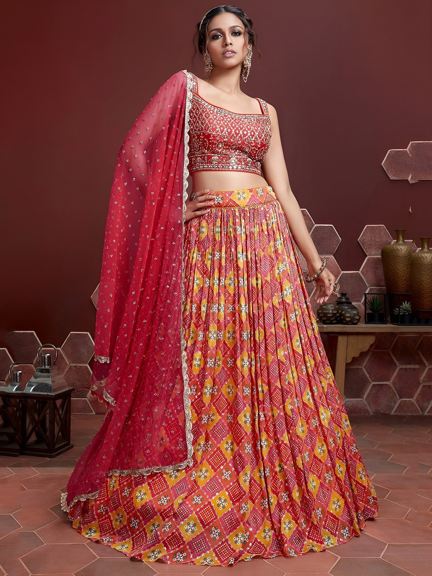 Designer Embroidery & Mirror Work Lehenga Choli | 10 Colours