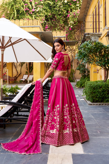 Natural Silk Lehenga Choli with Golden Sequin & Thread Embroidery