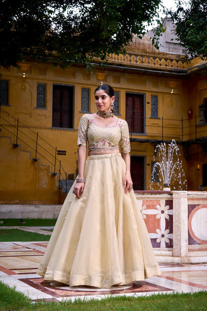 Majestic Off-White Raspberry Lehenga Choli with Sequin Embroidery & Dupatta