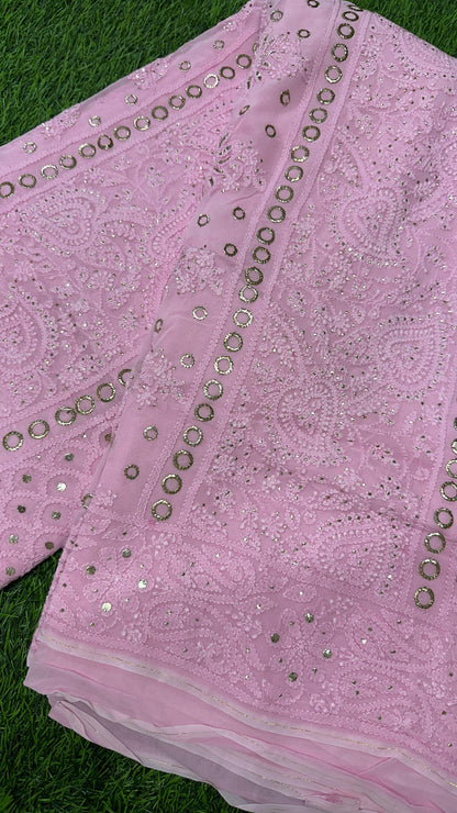 Georgette Chikankari Saree with Mukaish Work