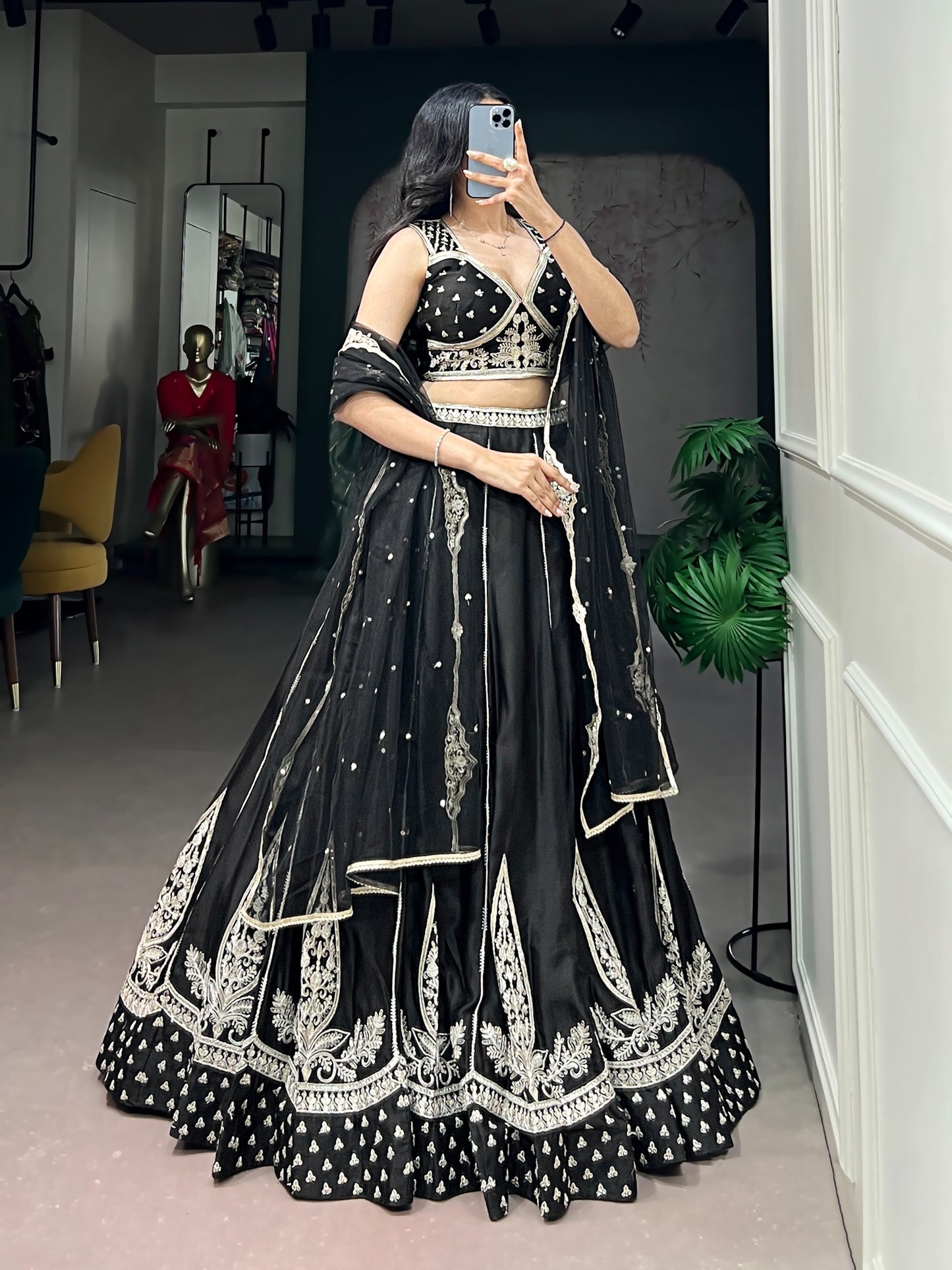 Naysha Silk Lehenga Choli with Thread & Sequins Embroidery & Net Dupatta