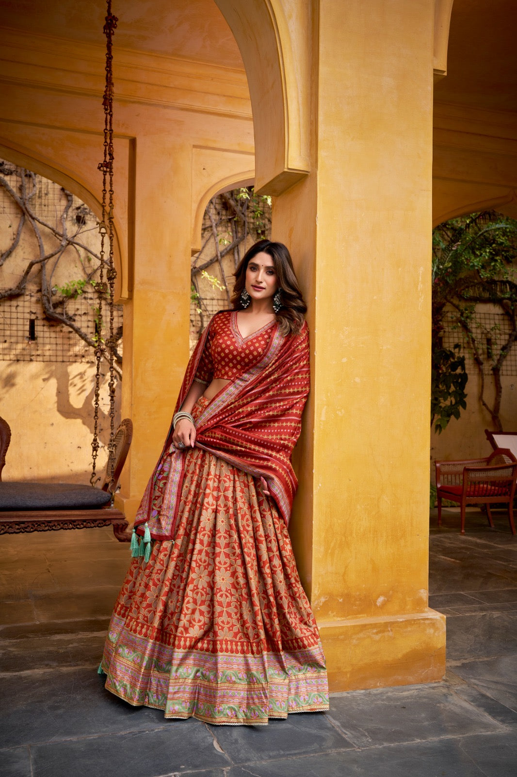 Rich textures of Tasar silk enhanced with iconic sparkle work Lehenga Choli