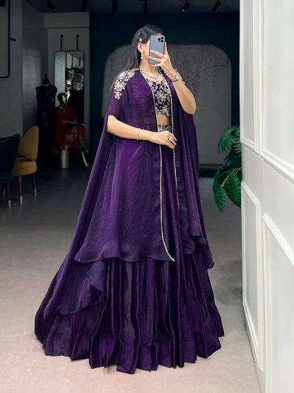 Cape Style Fendi Silk Lehenga