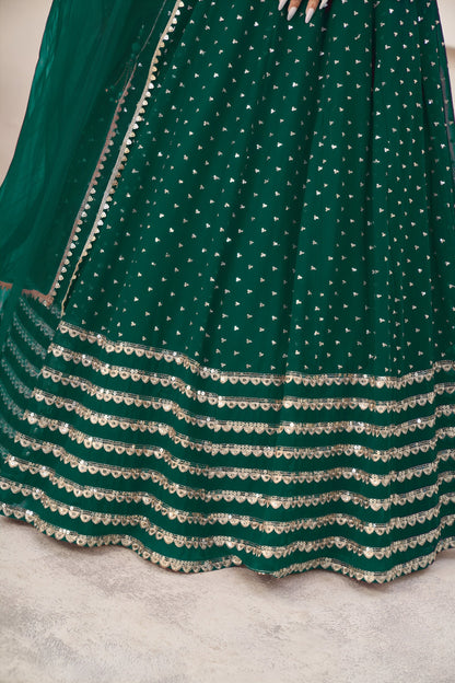 Elegant Teal Green Georgette Lehenga Choli with Zari & Sequin Embroidery
