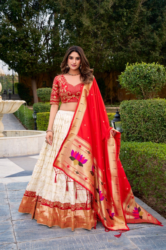 Paithani lehenga choli blends rich silk, zari weaving, and elegant embroidery