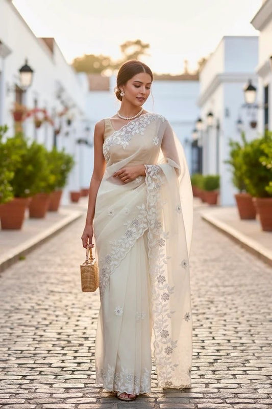 Pure Organza Saree with All-Over Thread & Siroski Work