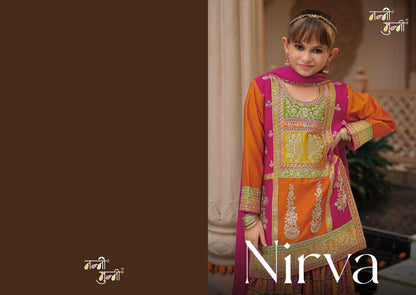 Nanni Munni Girls Traditional Orange-Pink Sharara Dress