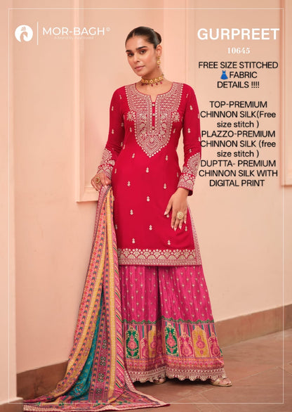 Straight-cut Kurta paired with a voluminous Plazzo and a digitally printed Dupatta