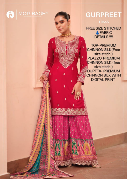 Straight-cut Kurta paired with a voluminous Plazzo and a digitally printed Dupatta