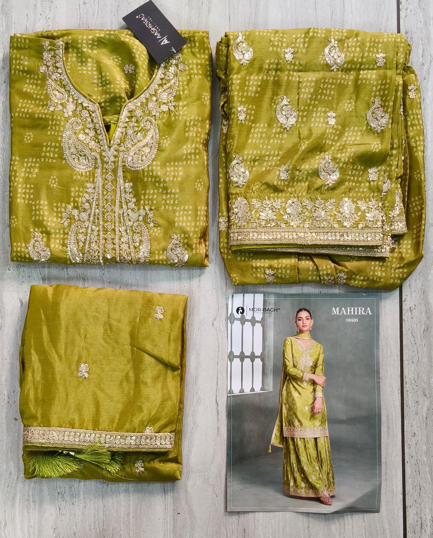 Gold Zari embroidery Plazo Kurta set with band