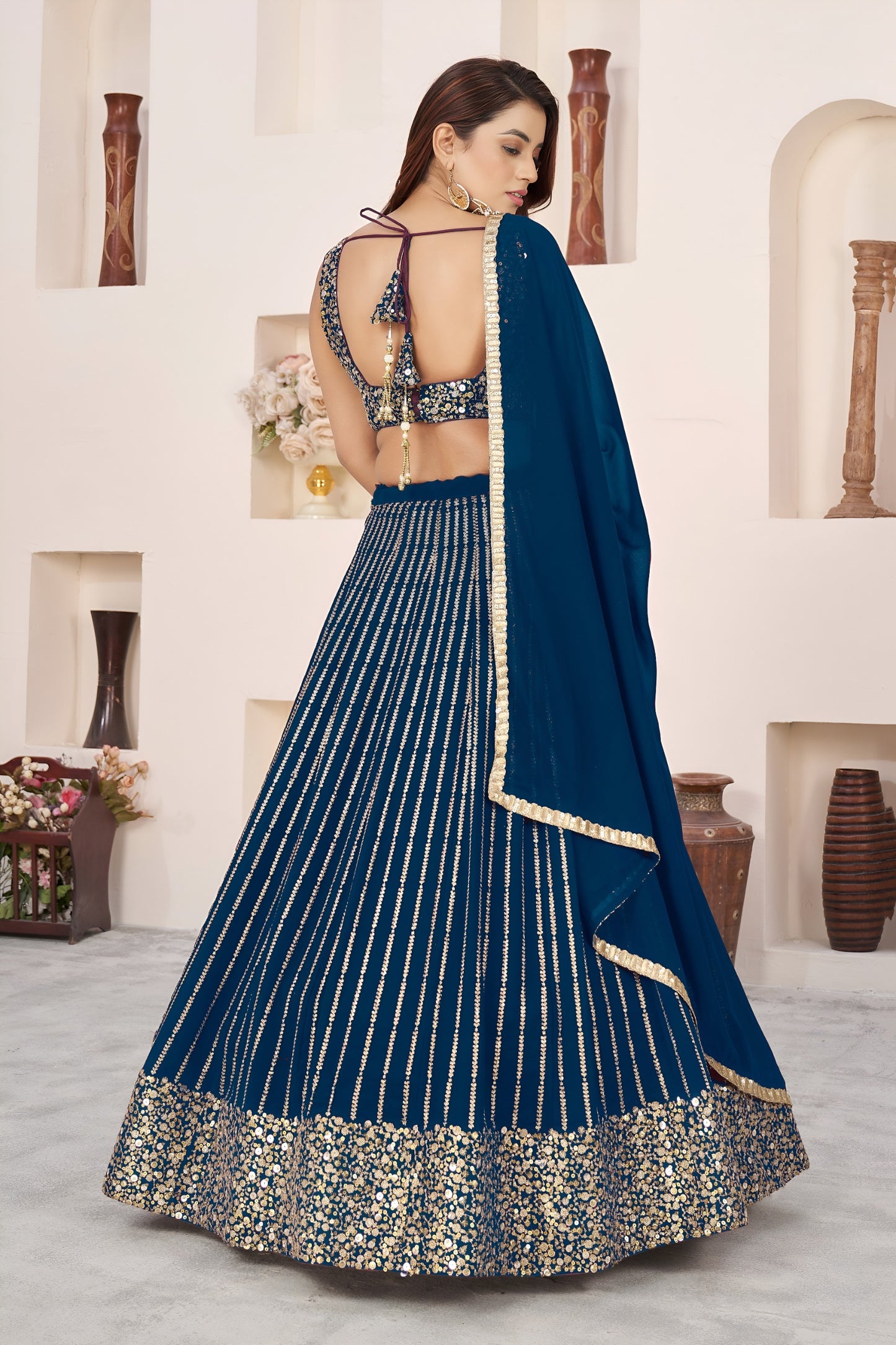 Stunning Blue Georgette Lehenga Choli with Zari & Sequin Embroidery