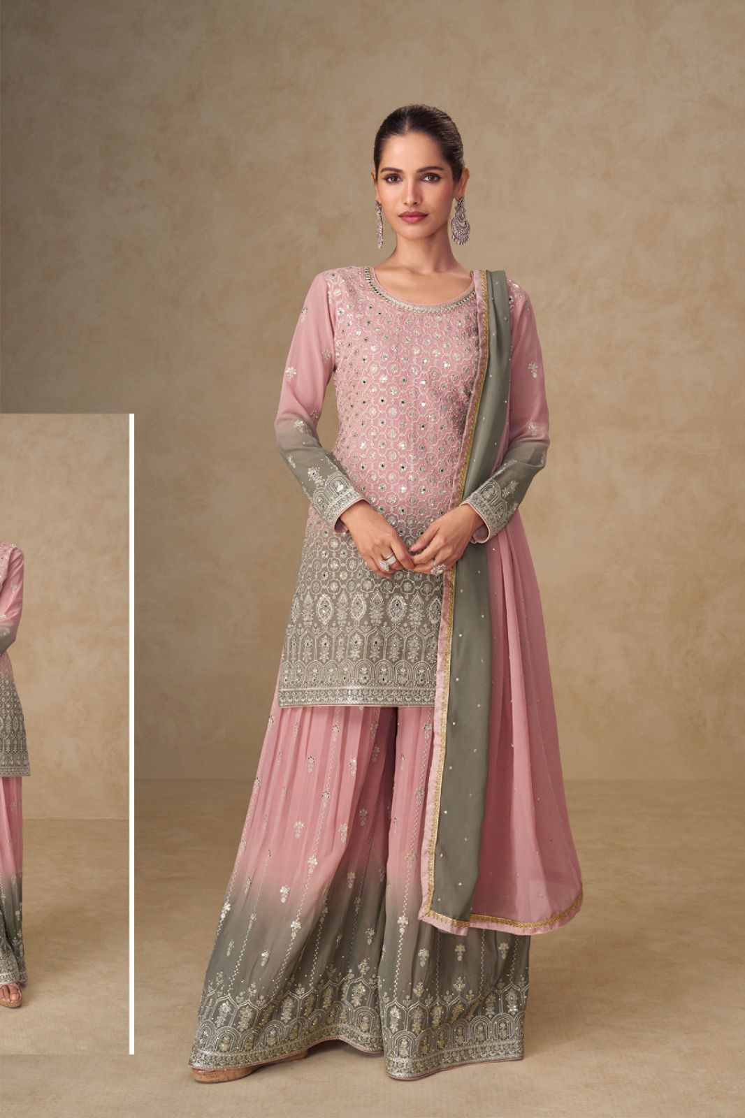 Georgette Sharara Suit with Mirror Work and intricate sequins