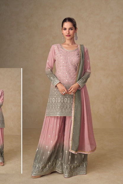 Georgette Sharara Suit with Mirror Work and intricate sequins