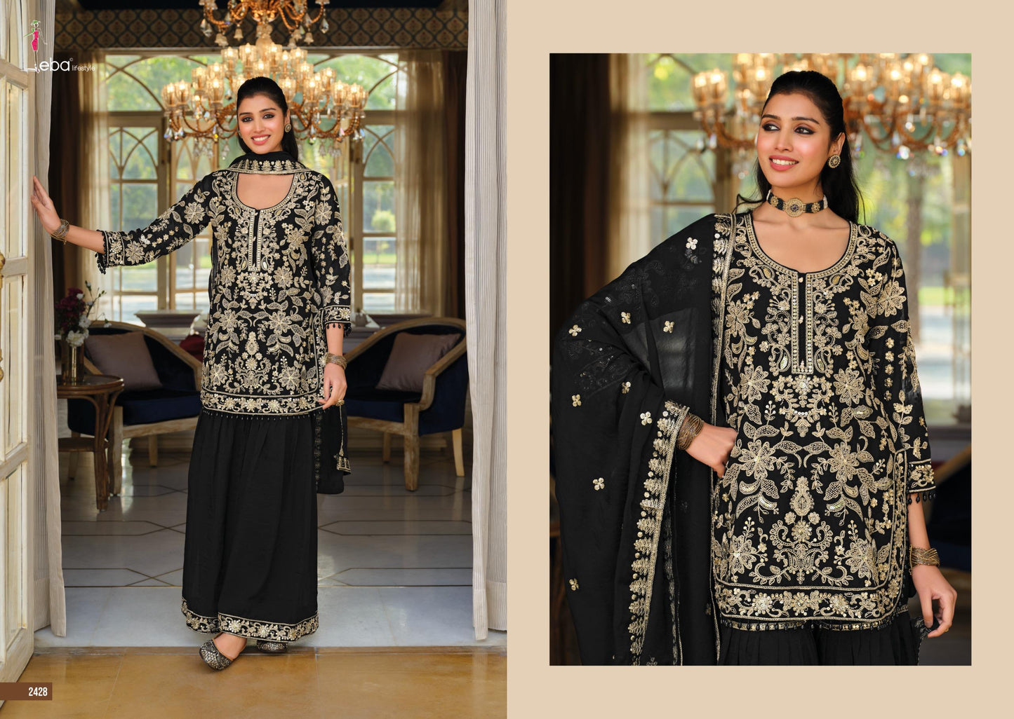Embroidered NC Moss Sharara Suit with Beads