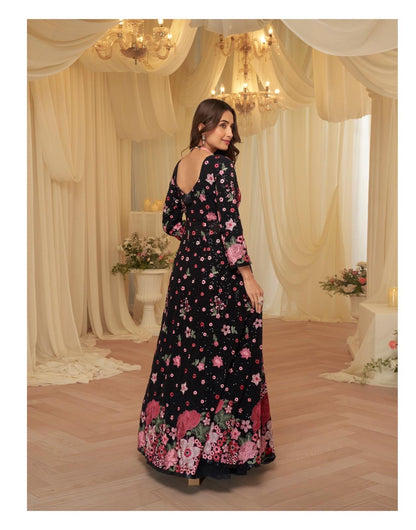 Floor-length, front-jacket floral embroidered lehenga