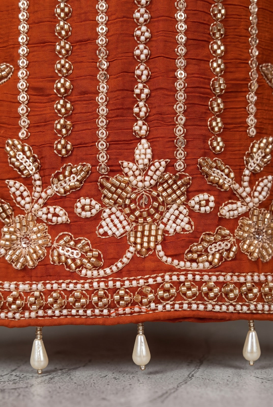 Rust Orange Silver-Thread Embroidered Short Kurti Suit Set