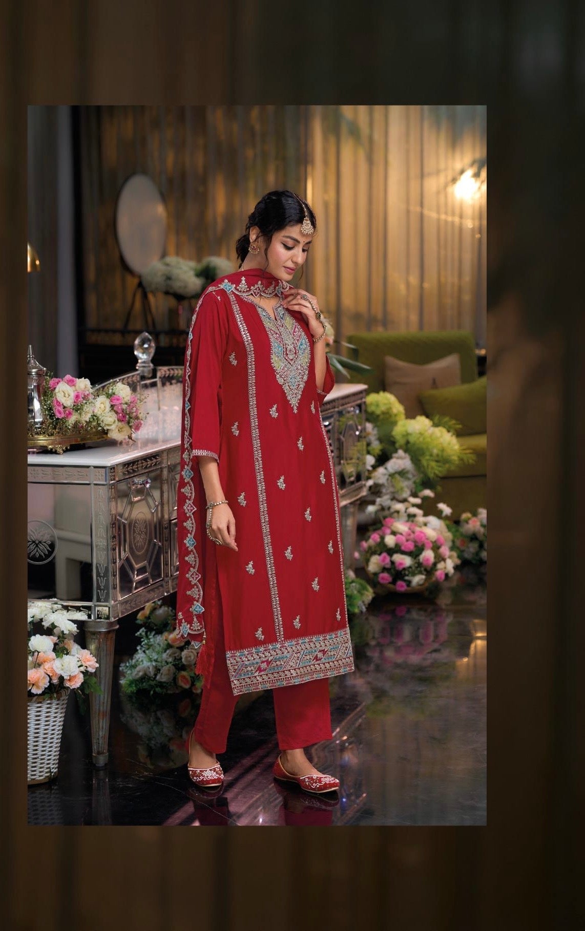 Designer Heavy Chinon with emboidery work