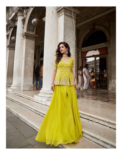 Embroidered Peplum Sharara Set
