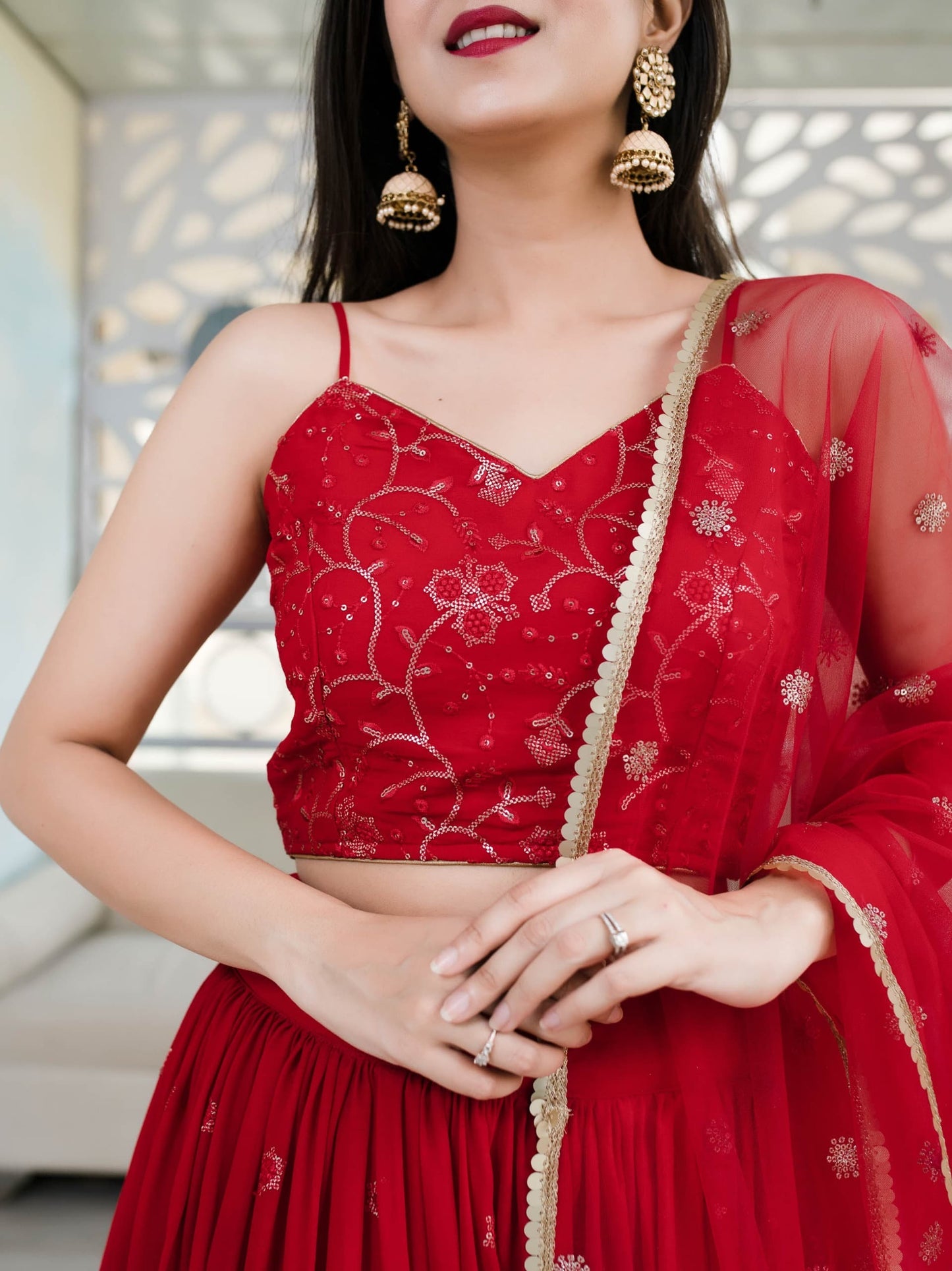 Red Embroidered Festive Lehenga Choli Set