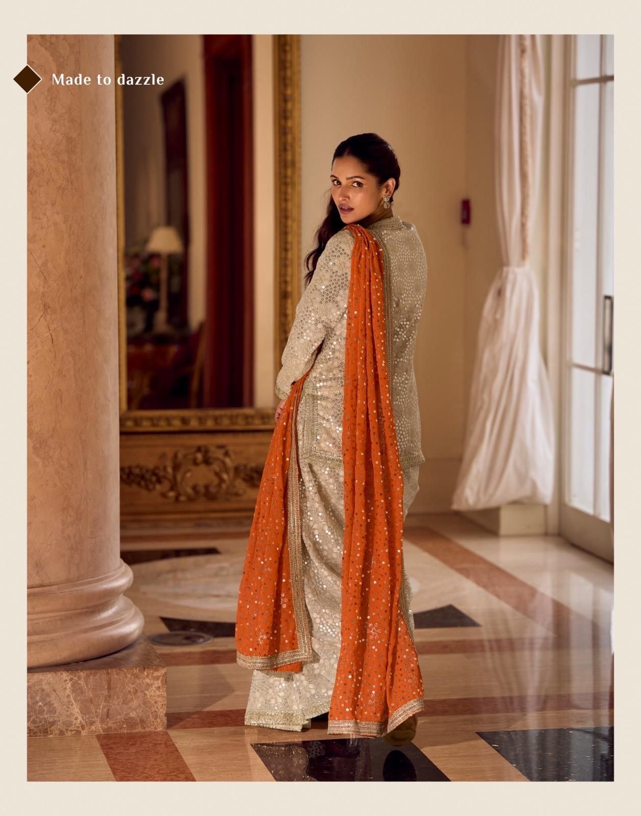 Dhoti style draped pants with Peplum Kurta