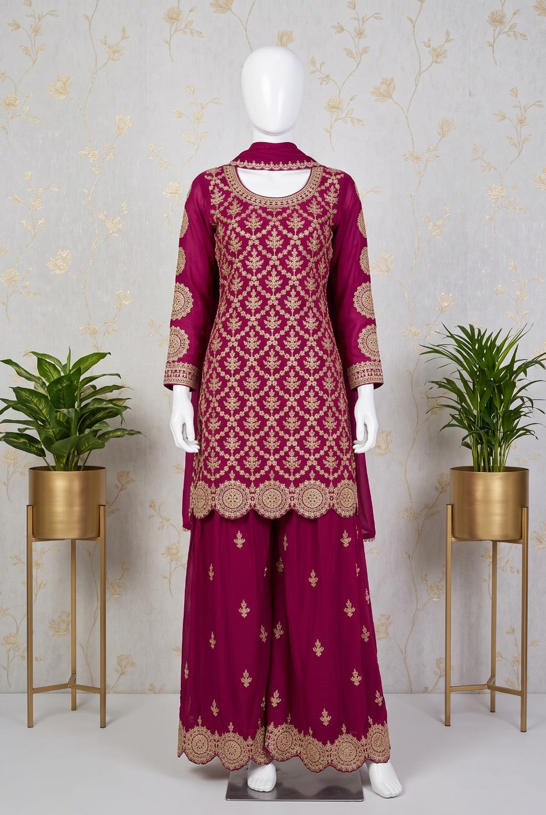 Festive Heavily Embroidered Kurti Sharara Set