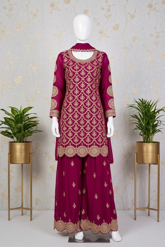 Festive Heavily Embroidered Kurti Sharara Set
