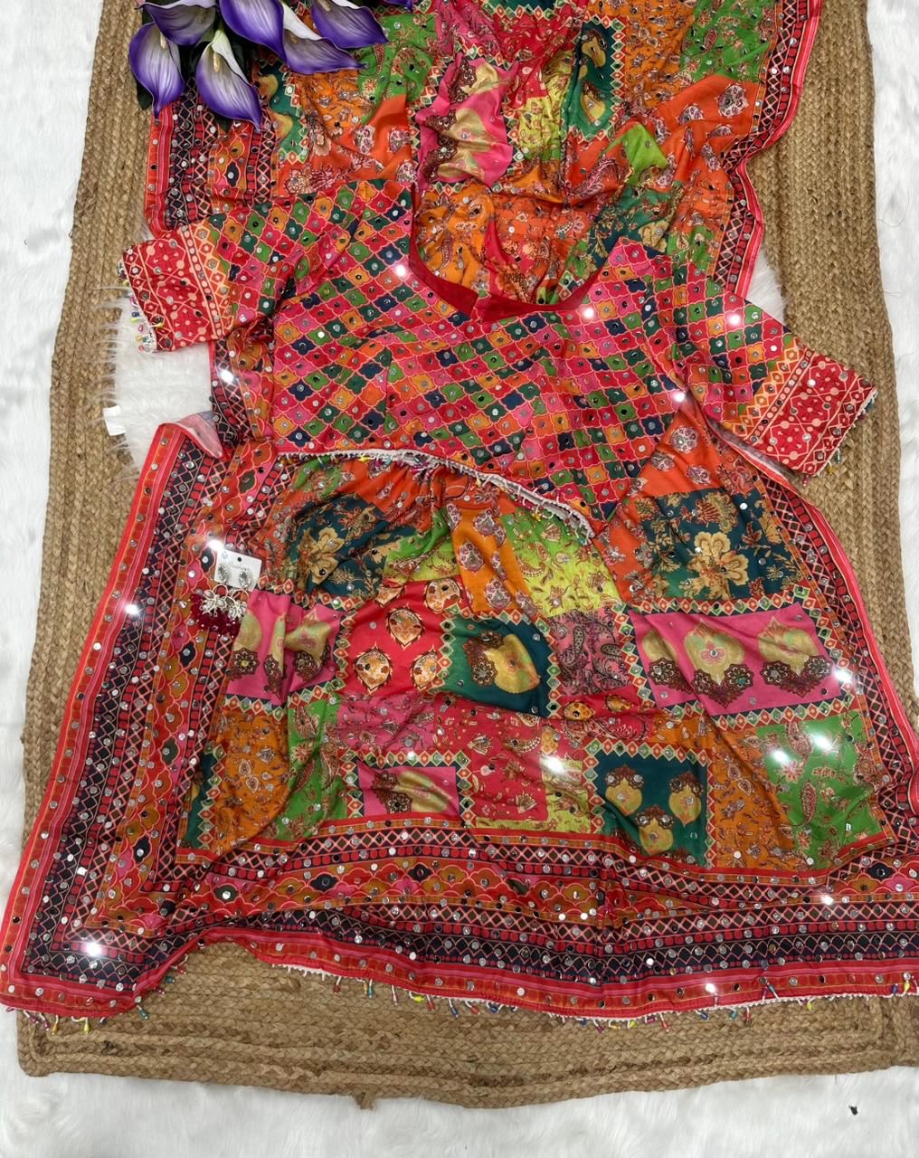 Stay beautiful with our new crepe silk digital print Saree with real mirror work