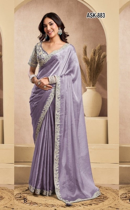 Tissue Organza Silk Saree With Work Border