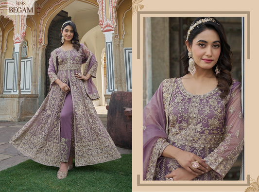 Embroidered Jacket-Style Anarkali Gown with Matching Lehenga & Net Dupatta