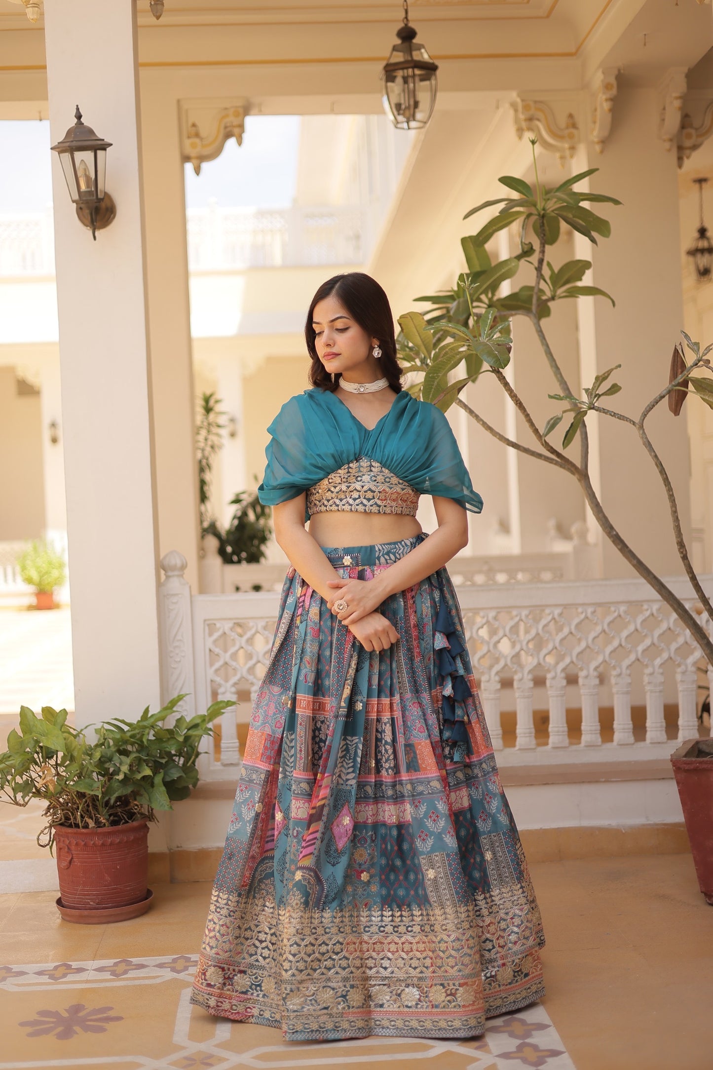 Russian Silk Lehenga Coord Set with Cross-Over Blouse