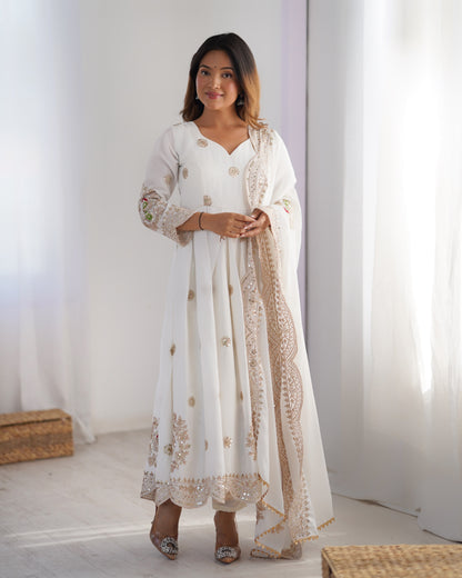 Chinon Silk Embroidered Anarkali Gown Set with Dupatta | Rasvika