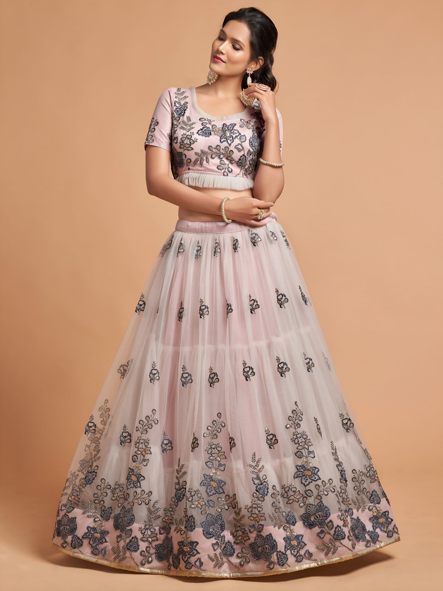 Light Grey Embroidered Lehenga Choli