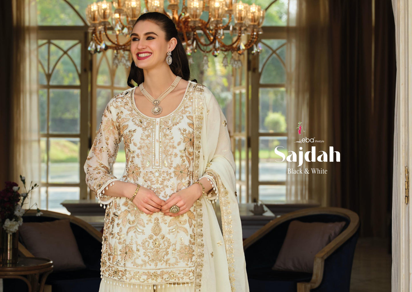 Embroidered NC Moss Sharara Suit with Beads