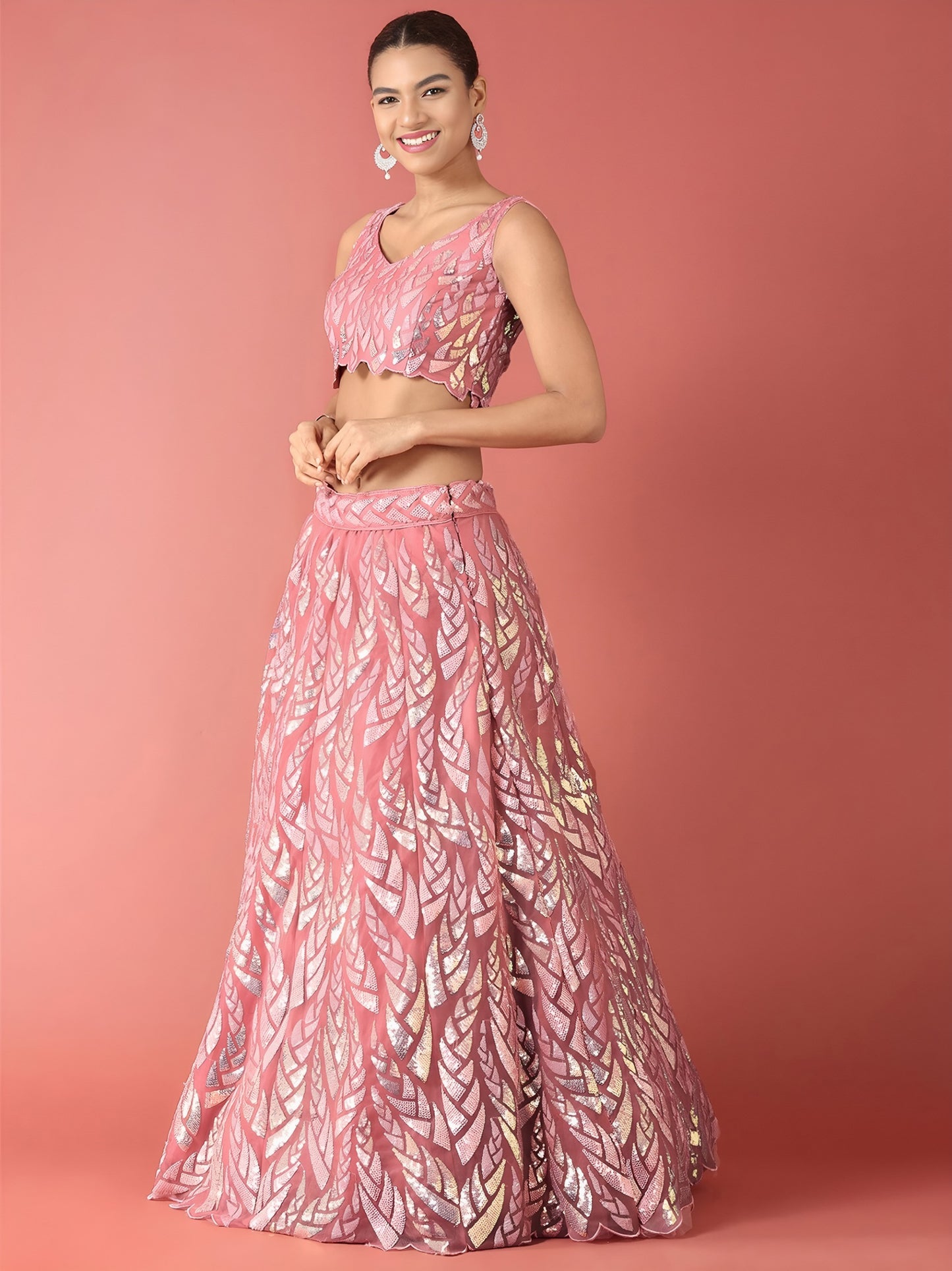 Pink Elegance Sequins Lehenga Set