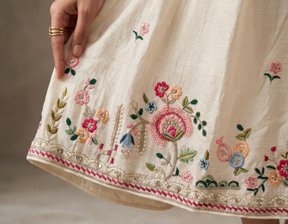 Floral Embroidered Frock-Style Chinon Sharara Set with Dupatta
