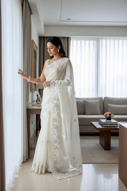 Pure Organza Saree with All-Over Thread & Siroski Work