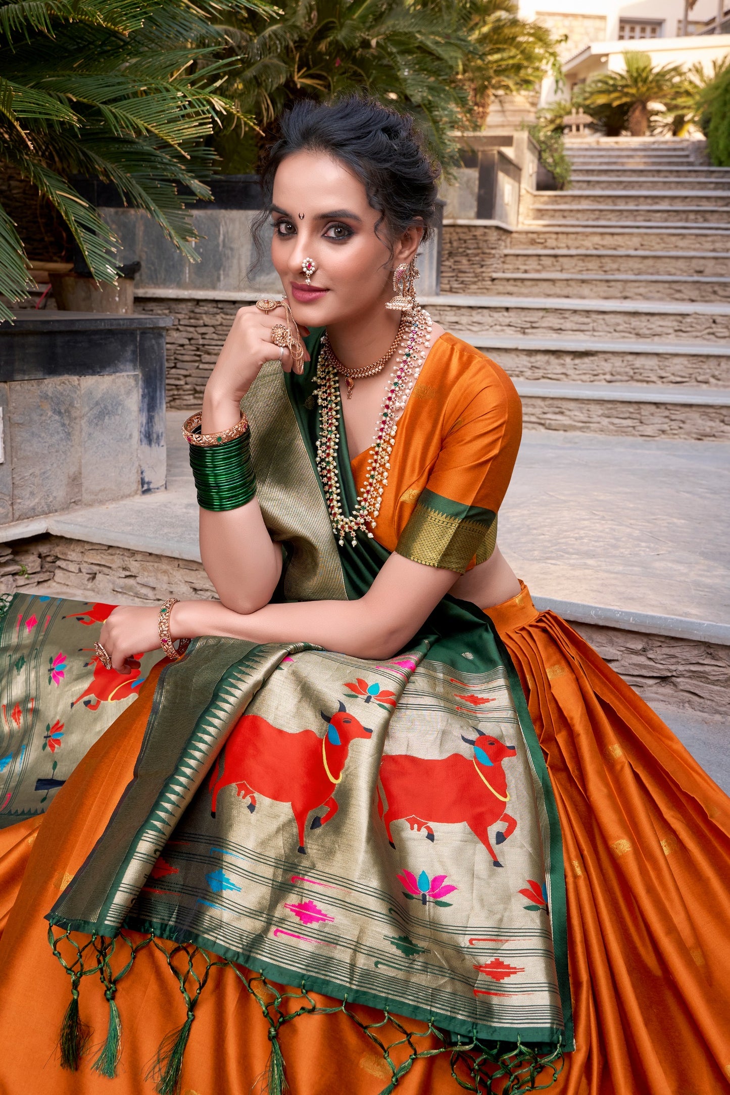 Paithani Jacquard Silk Lehenga Choli with Zari Weaving & Dupatta