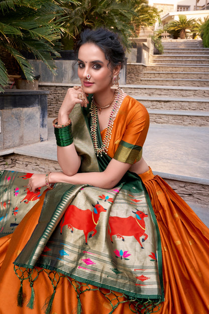 Paithani Jacquard Silk Lehenga Choli with Zari Weaving & Dupatta