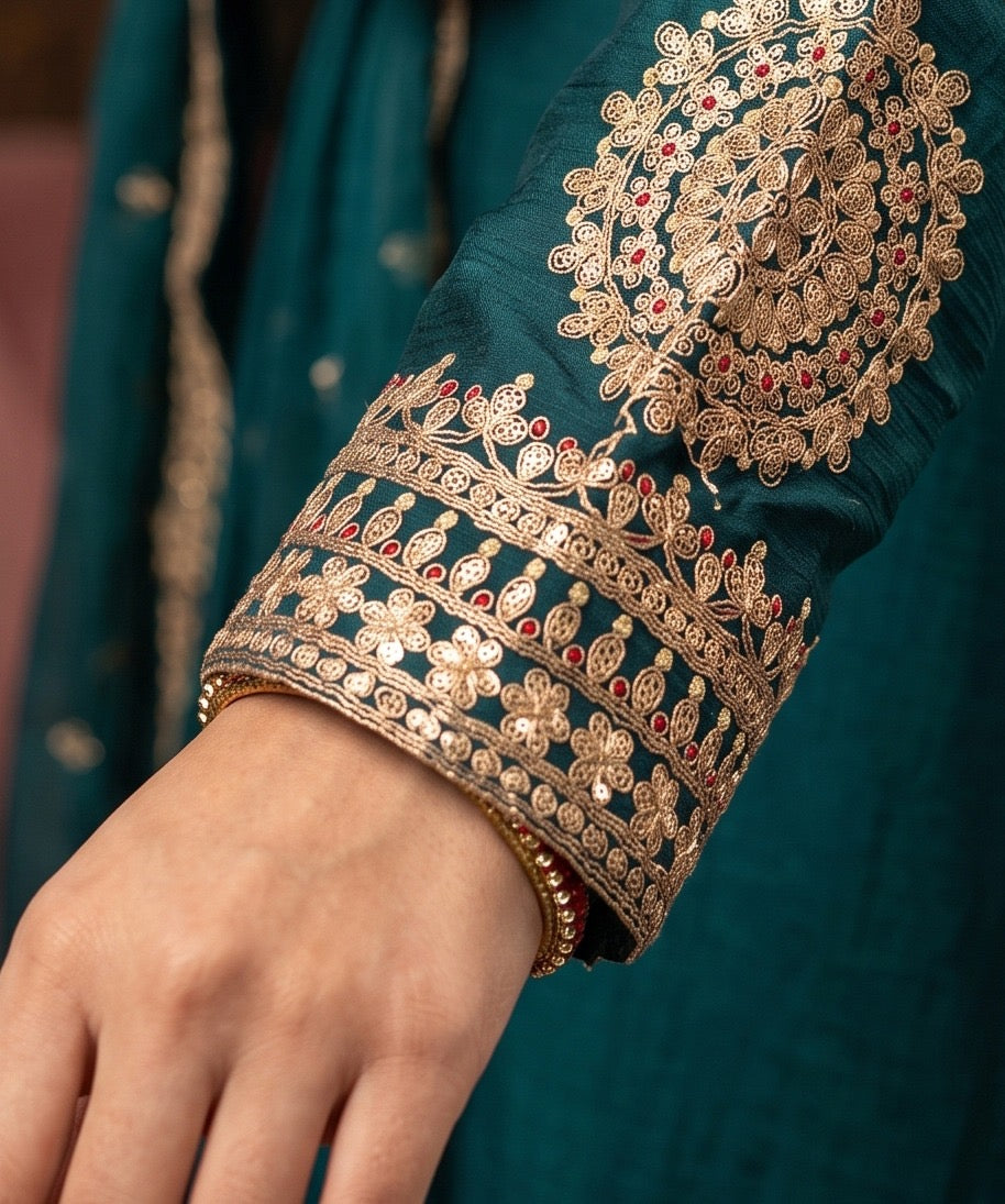 Festive Heavily Embroidered Kurti Sharara Set