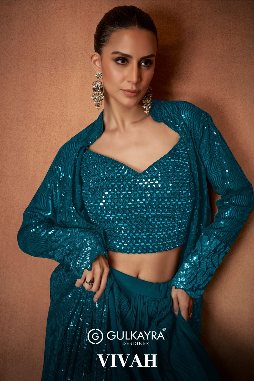 Sequined Sophistication Plazo with Shrug
