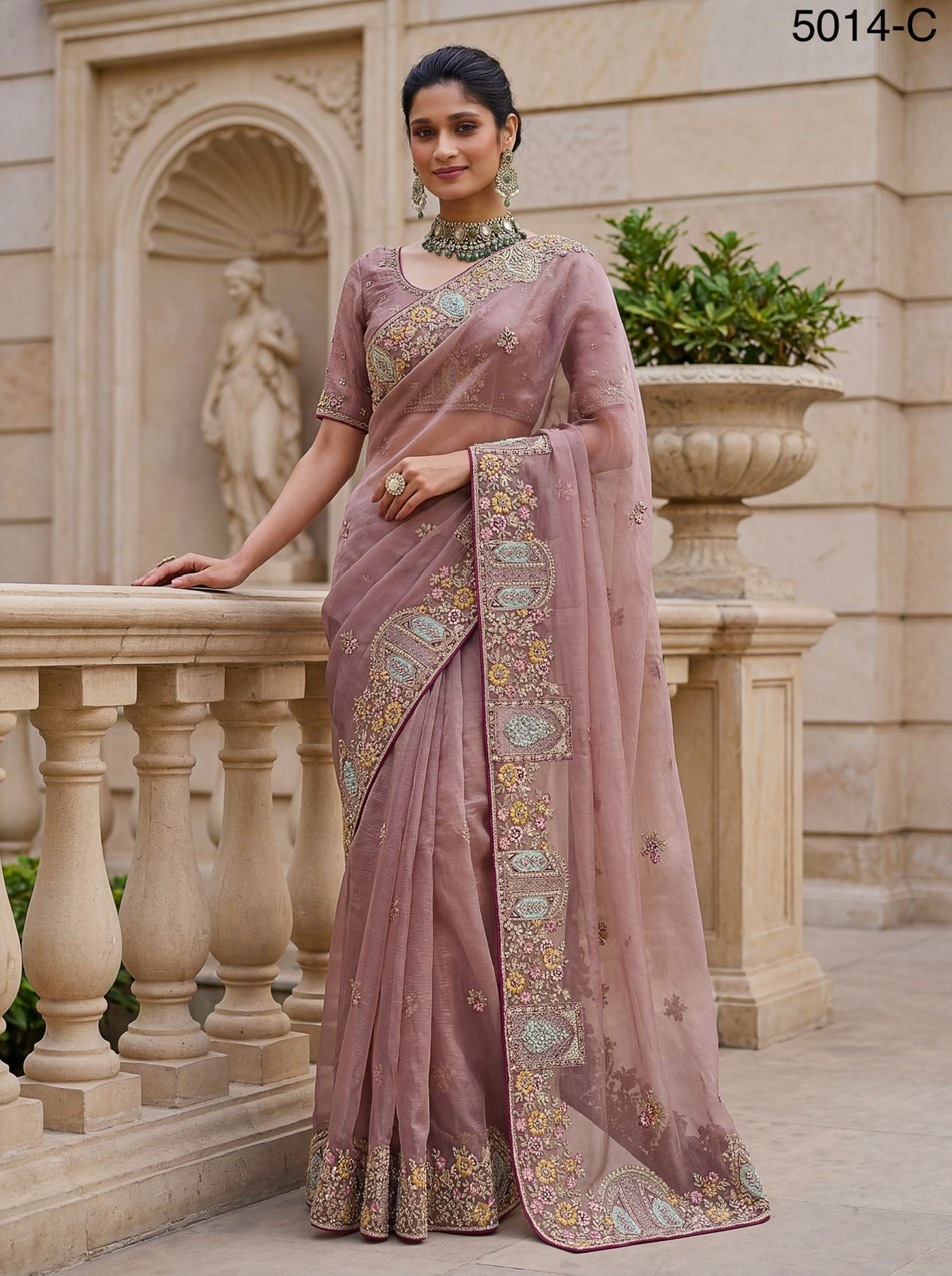 Attractive Pattern Designer Embroidery Partywear Saree