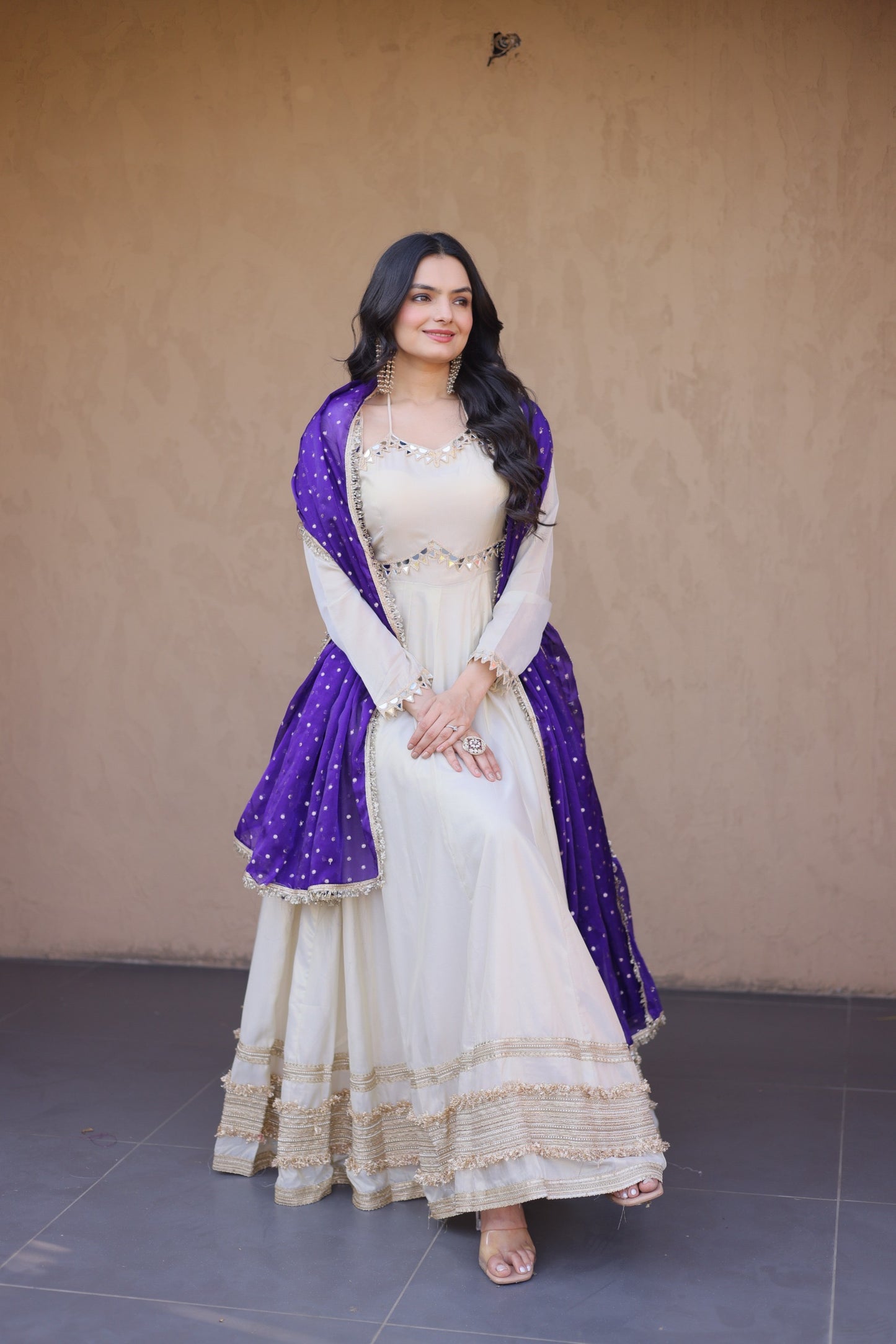 Vintage Real Mirror Anarkali Gown with Dupatta