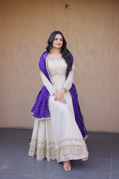 Vintage Real Mirror Anarkali Gown with Dupatta