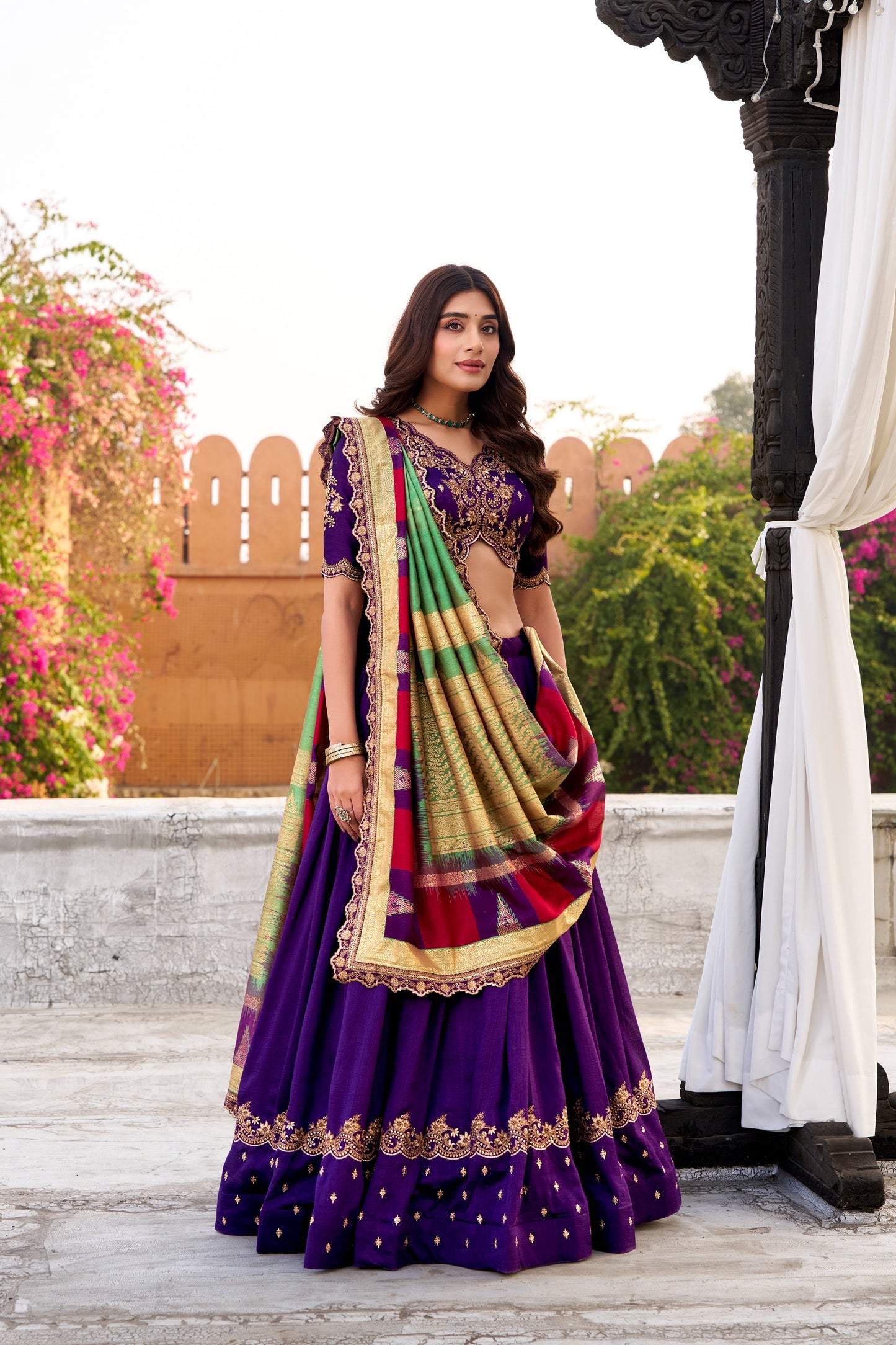 Vichitra Silk Lehenga Choli with Sequin & Thread Embroidery Work