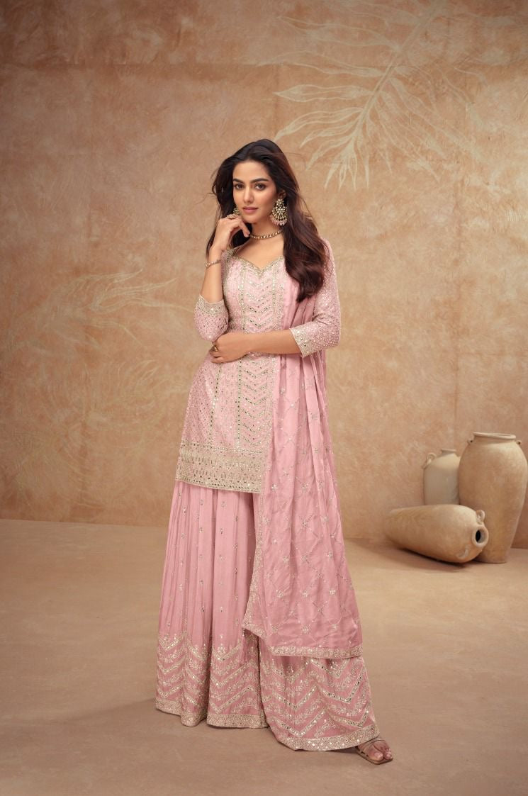 Gulkayra Designer Elegant Real Chinon Plazo set with mirror work