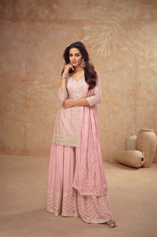 Gulkayra Designer Elegant Real Chinon Plazo set with mirror work