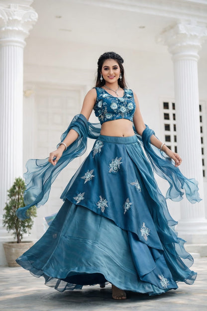 Rama western flower Lehenga  Choli